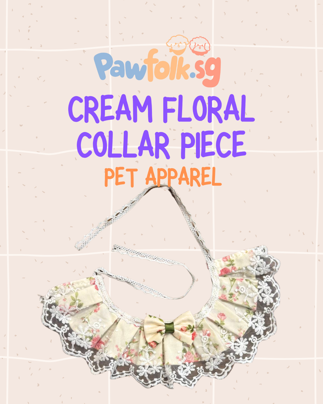 Cream Floral collar piece pet apparel