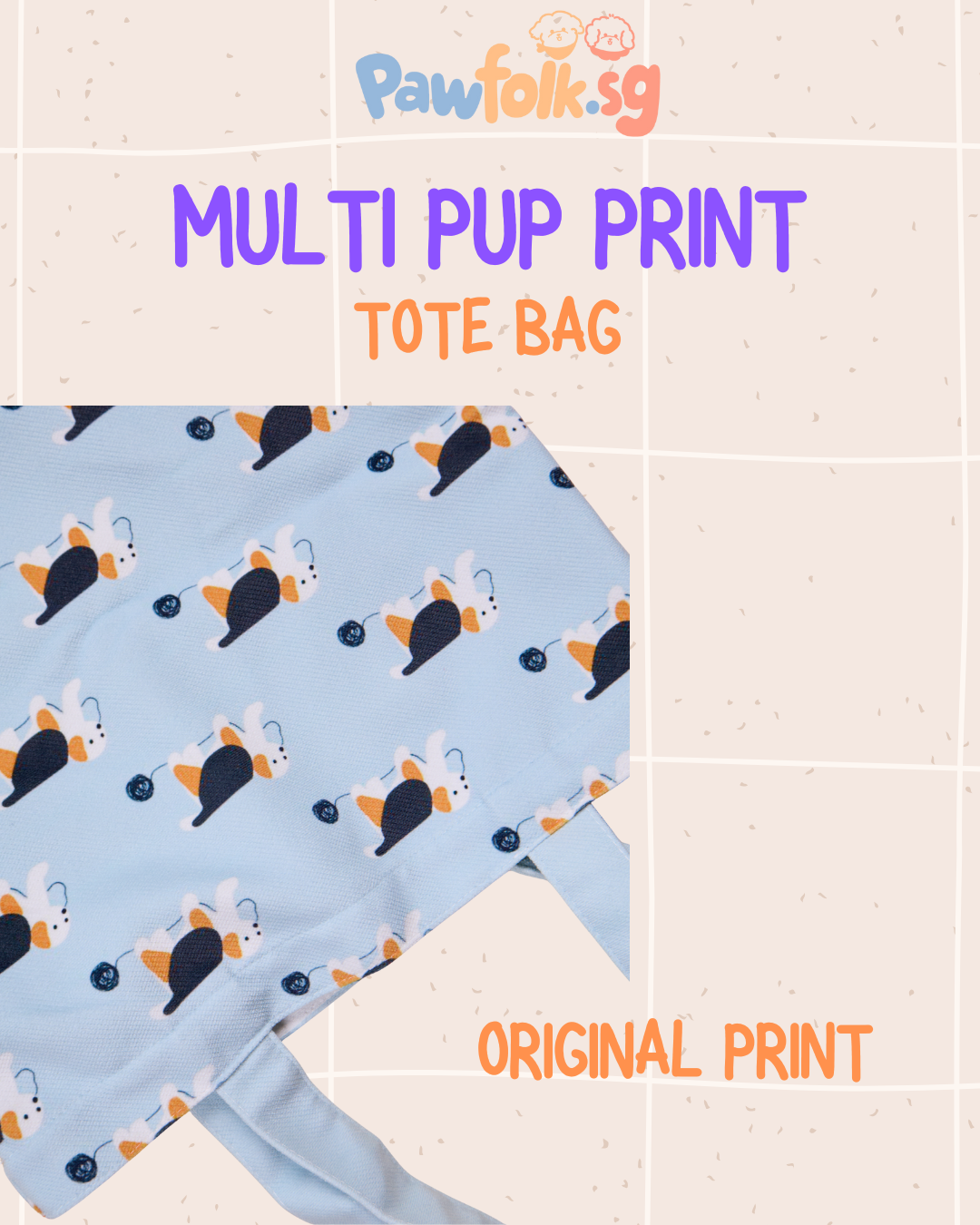 Pup blue shoulder carry tote bag