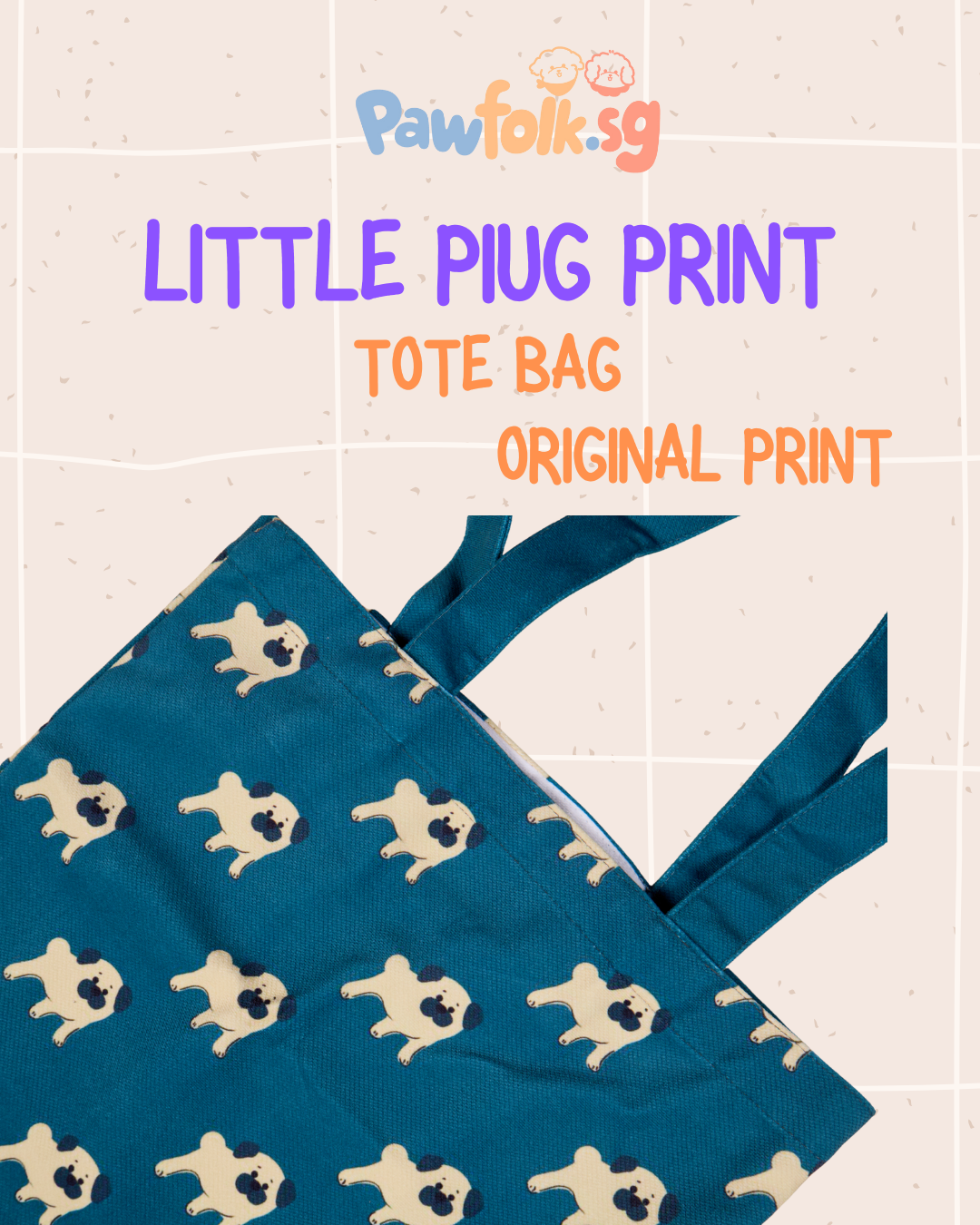 Little pug shoulder carry tote bag