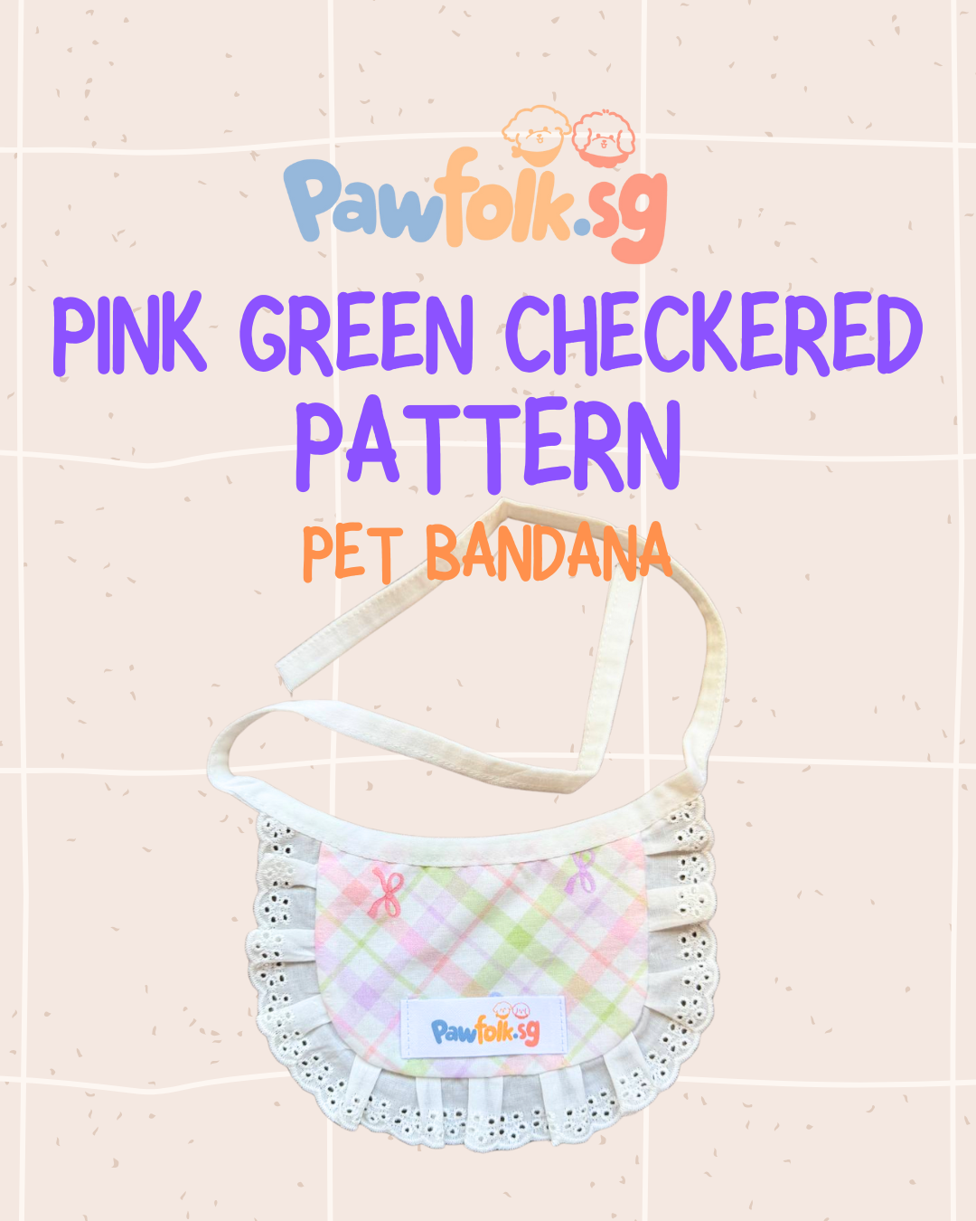 Assortment Pet Bib Pink Green Checkered