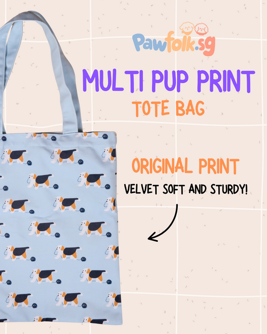 Pup blue shoulder carry tote bag