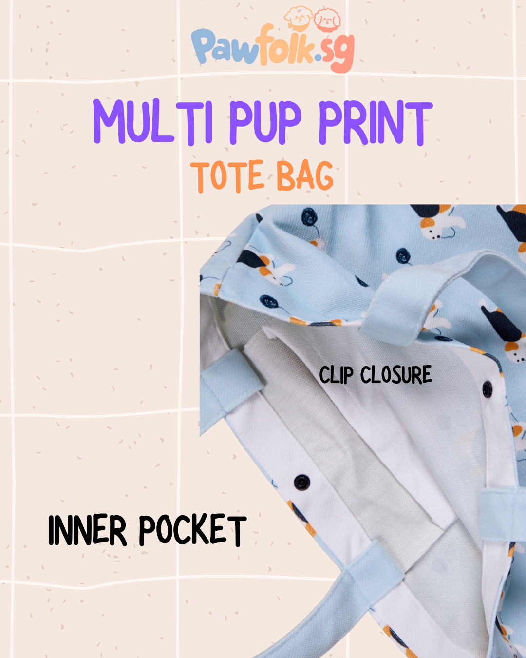 Pup blue shoulder carry tote bag