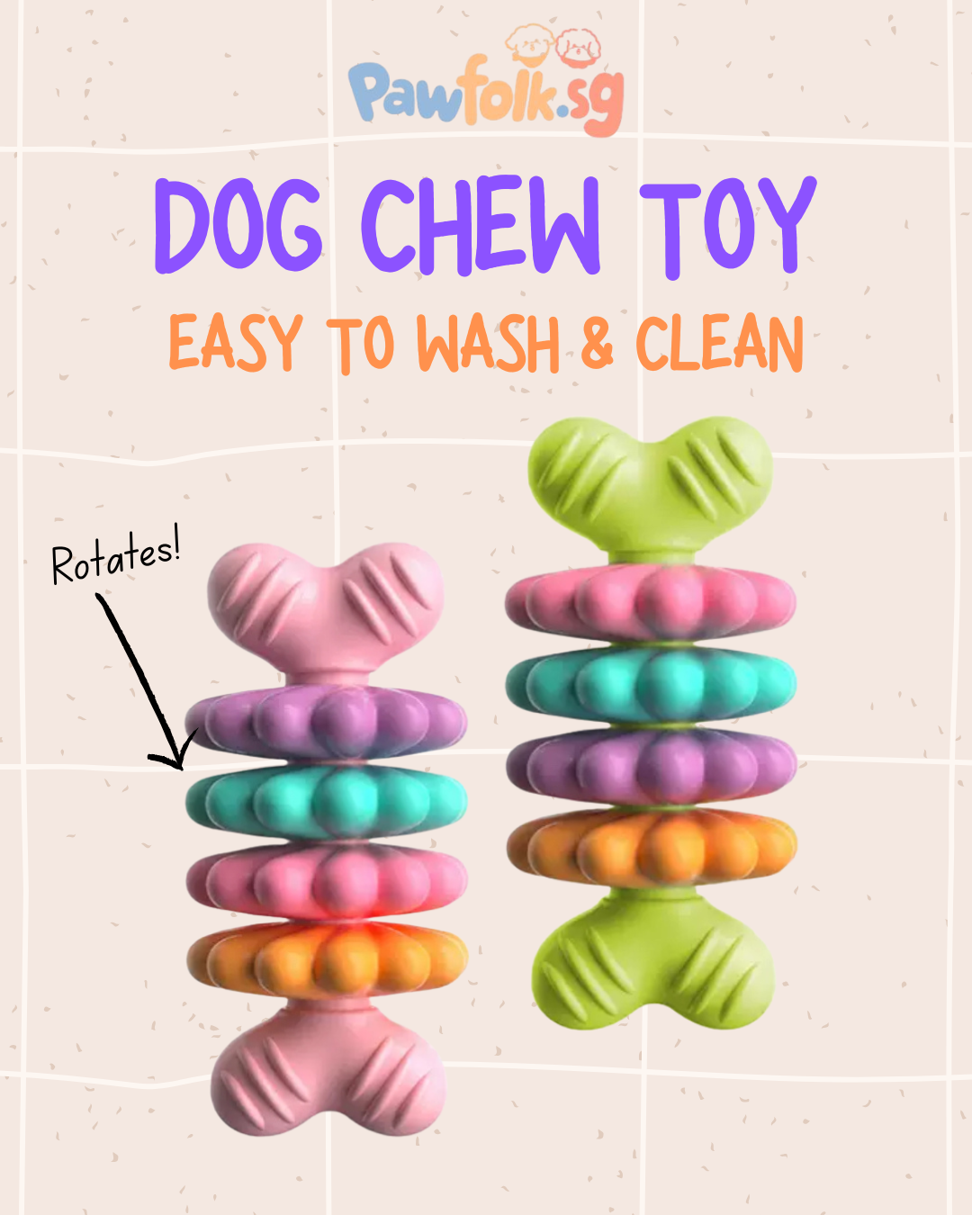 Dog chew toy rotating element dog bone