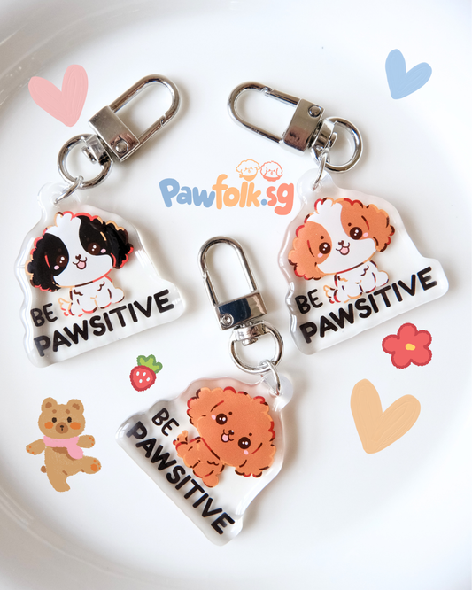 "BE PAWSITIVE" dog puppy tag Hand drawn acrylic decorative tag keychain accessory 02