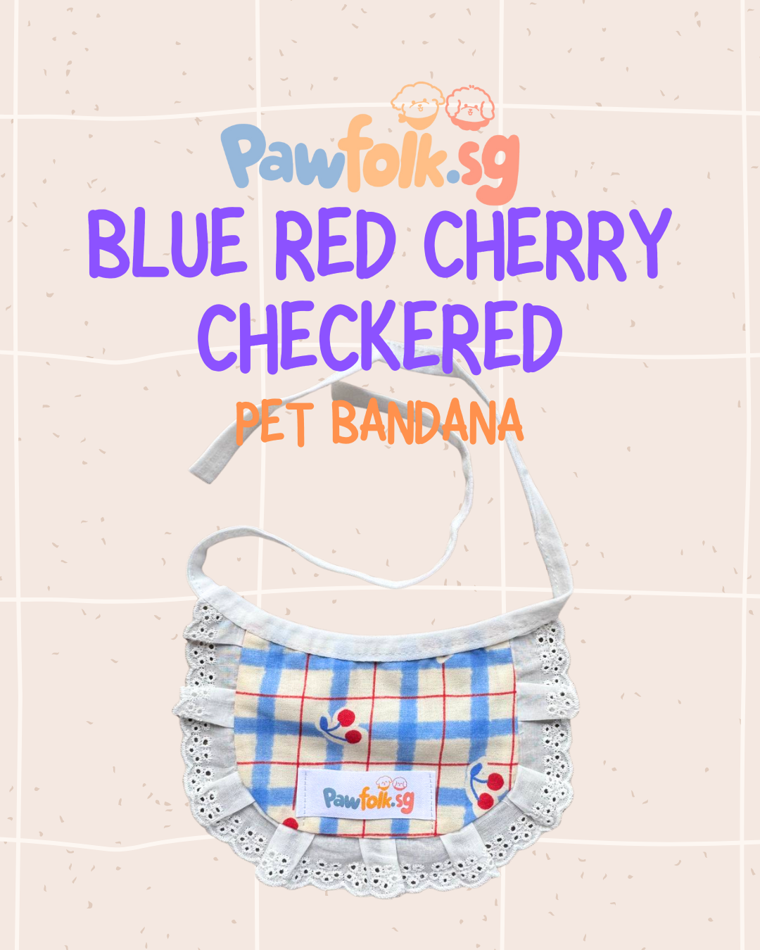 Assortment Pet Bandana Blue Red Cherry Checkered