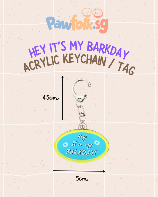 Pet Leash Tag Key Chain Belly Barkday (Blue)