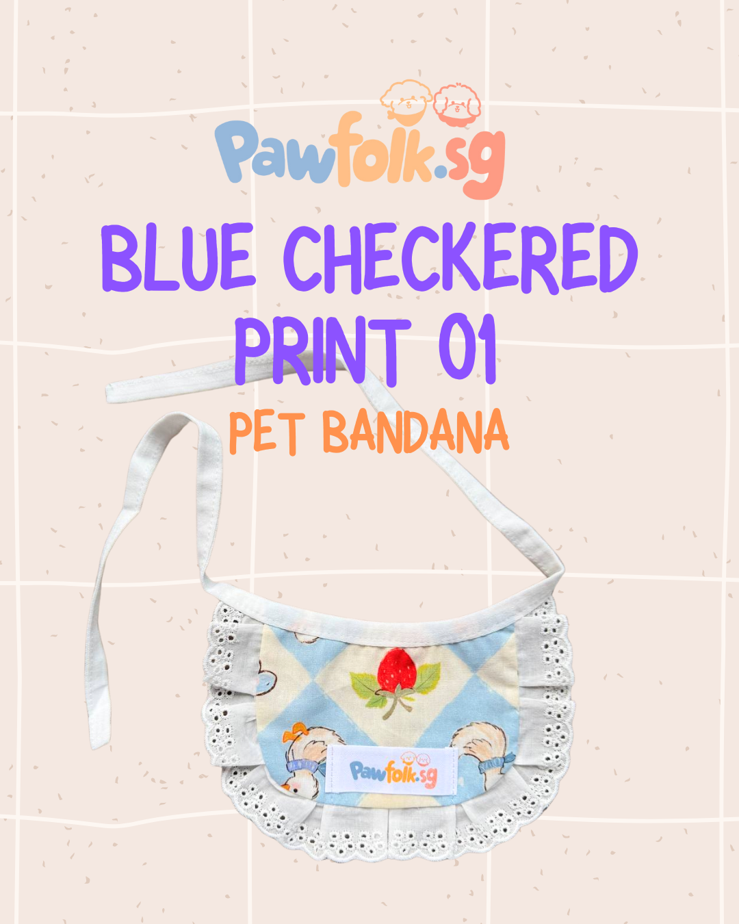 Assortment Pet Bandana Blue Checkered Print 01