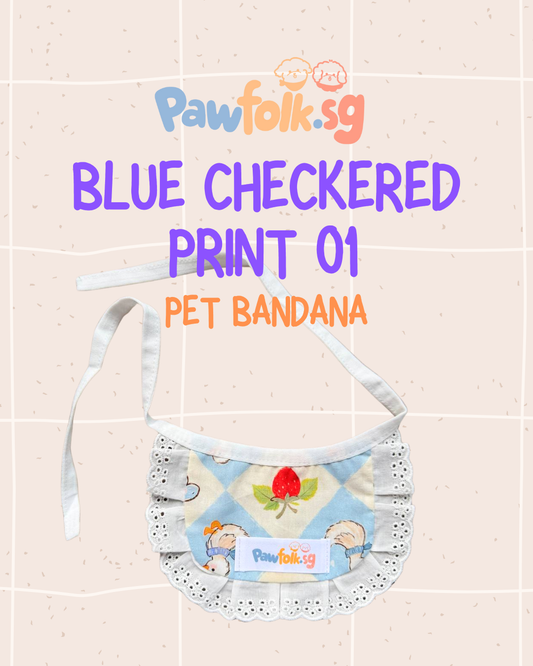 Assortment Pet Bandana Blue Checkered Print 01
